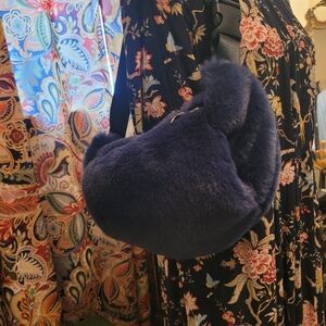 Luxurious Navy Faux Fur Crossbody Bag, Cozy Warm, Tara Shakti